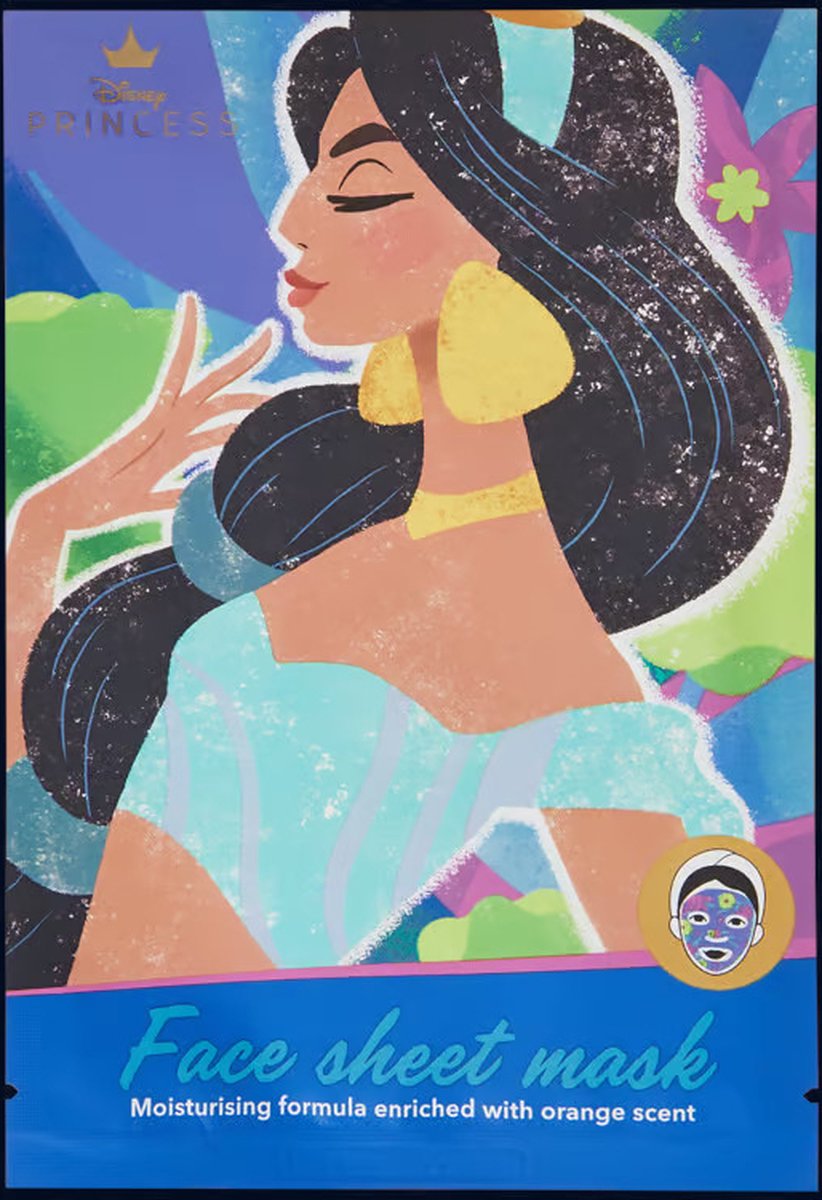 Goedkoopste Disney princess sheet mask - Jasmine Alladin - vochtinbrengend - met sinaasappel - orange - gezichtsmasker