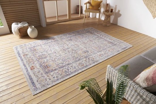 Flycarpets Luxor Vintage Buitenkleed Creme / Multi - Vloerkleed Buiten - Laagpolig Tuinkleed, Tuintapijt, Buitentapijt - 80x120 cm