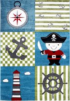 Pochon - Tapijt Kids - Veelkleurig - 230x160x1,1 - Vloerkleed - Piraten - Hoogpolige Vloerkleed - Vloerkleed voor Kinderkamer - Speelkleed - Rechthoekige Tapijt - Rechthoekige Vloerkleed