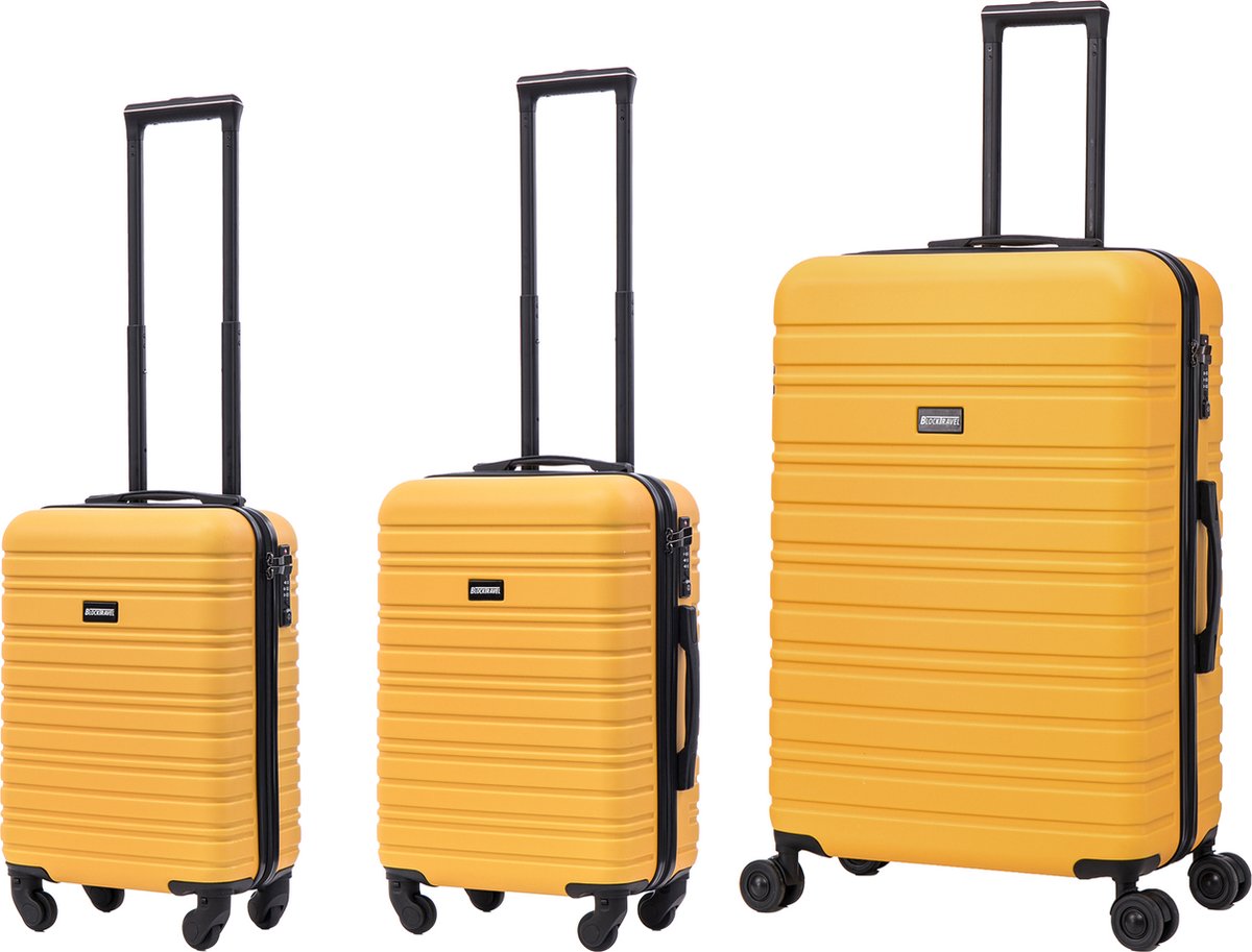 BlockTravel - kofferset - 3 delig - ABS - ruimbagage en handbagage - 29 39 en 95 liter - inbouw TSA slot - geel