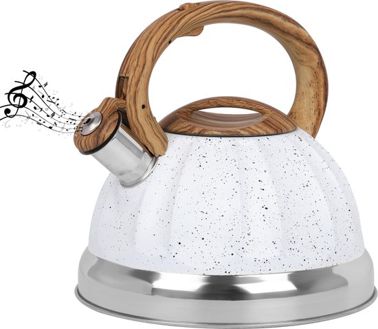 Belle Vous Bouilloire à Thé Sifflante White - Théière 3L pour Plaque de Cuisinière/Induction - Bouilloire de Camping à Water Hot en Acier Inoxydable Théière pour Thé/ Coffee