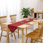 Tafelloper linnen rood 32 x 220 cm, tafelloper linnenlook hoogwaardige tafelloper effen kleur, modern onderhoudsvriendelijk tafelloper voor eettafel, salontafel, restaurant, decoratie