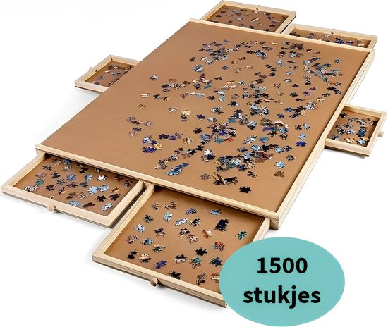 Foto: Puzzeltafel met opbergsysteem 6 lades 1500 stukjes 90x67cm puzzelbord puzzelplaat portapuzzle puzzelplank puzzel puzzle