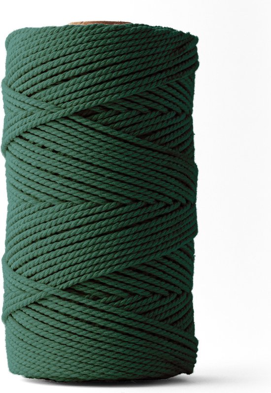 Ledent macramé touw (3mm, 120M), dubbel getwist - 100% geregenereerd katoenkoord - Macramé touw in het donkergroen om mee te knutselen.