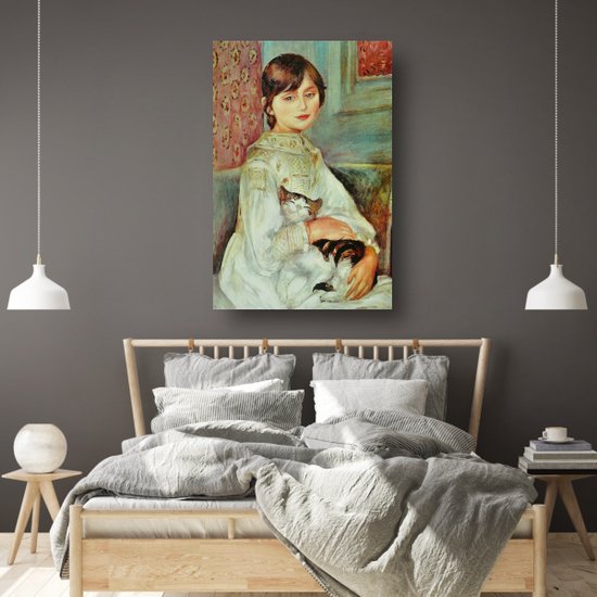 Julie Manet avec chat - Portrait de Pierre-Auguste Renoir - Portrait de fille - Peintures sur toile Portrait - Tableaux ruraux - Peintures sur toile - Art mural 75x100 cm