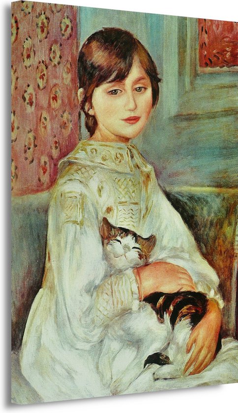 Julie Manet met kat - Pierre-Auguste Renoir portret - Meisje portret - Schilderijen canvas Portret - Landelijke schilderijen - Schilderijen op canvas - Kunst aan de muur 60x90 cm