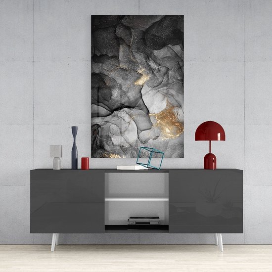 Glasschilderij - Abstract - Grijs - Wanddecoratie - 110x70 cm