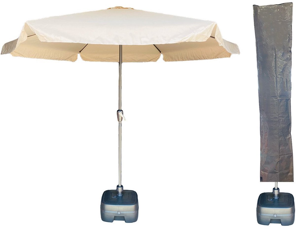 CUHOC - Parasol Ibiza Beige - Ø300cm + Verrijdbare Parasolvoet + Parasolhoes