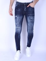 Jeans slim bleu foncé avec trous pour homme - 1101 - Blauw