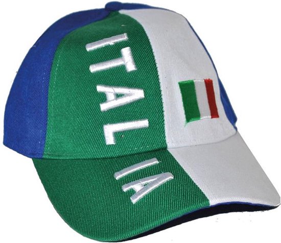 Cap in de kleuren van Italië met 'ITALIA' erop. De cap heeft een Italiaanse vlag op de zijkant.