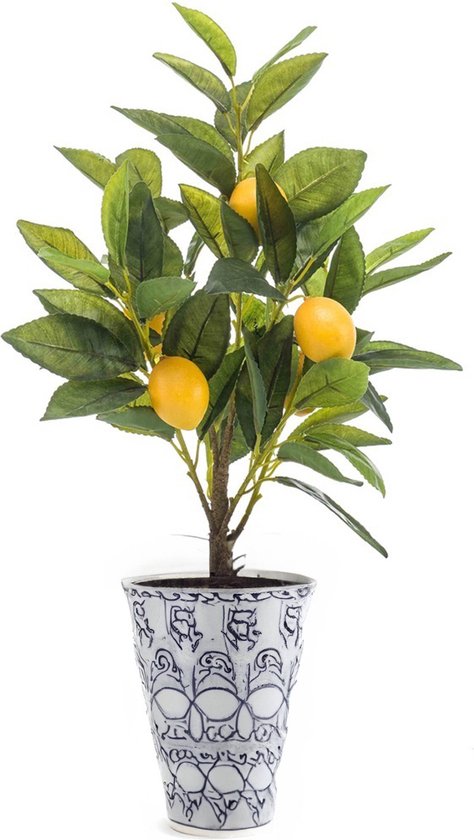 Emerald Kunstplant citrusfruit citroen boom in pot - 40 cm - geel - kunst plant met vruchten