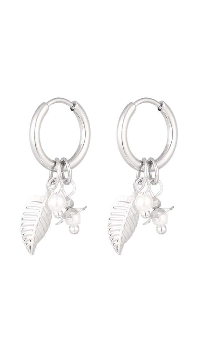 yehwang - Oorbellen - blad met parels - zilver