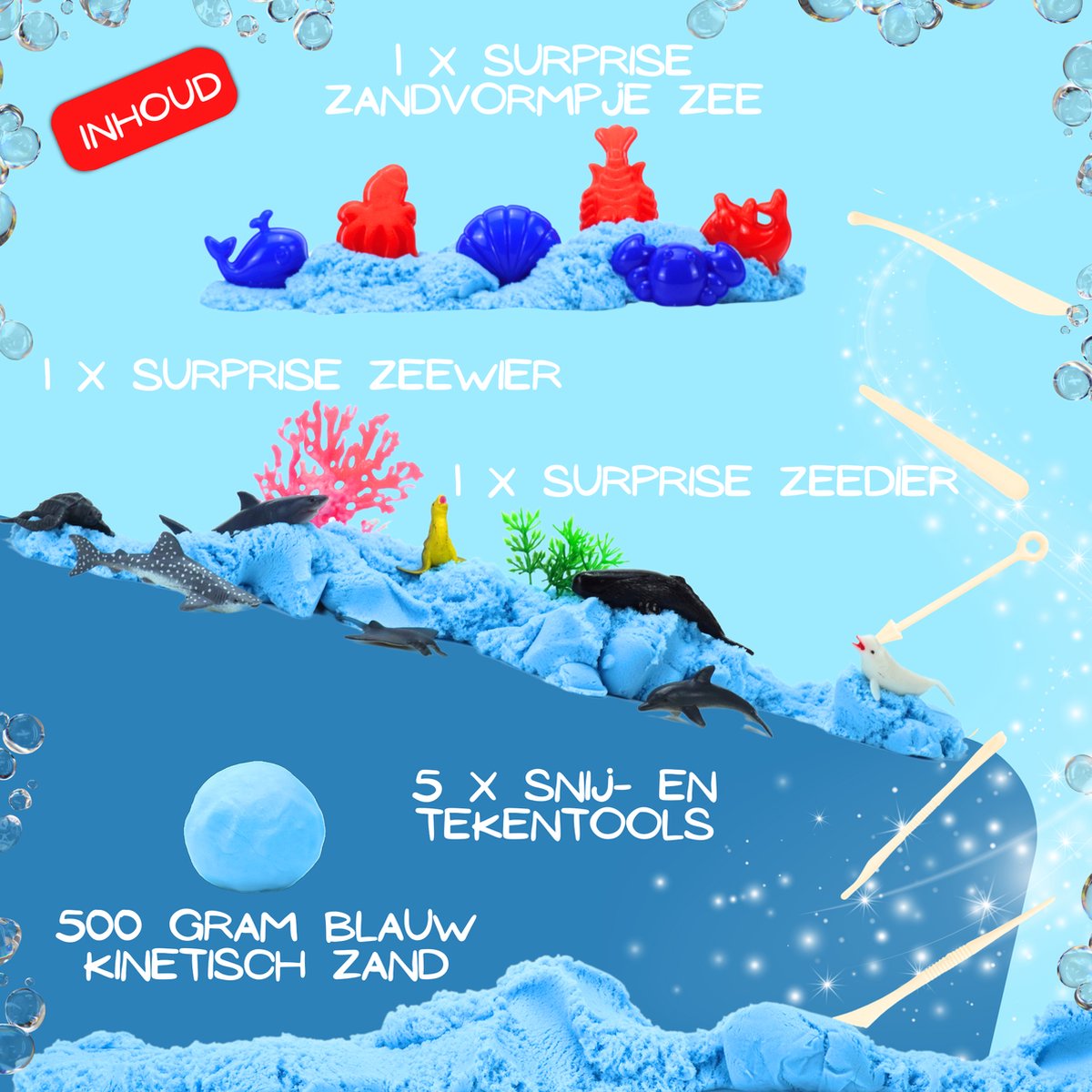 Sand Mania® kinetisch zand - Oceaan editie - 500 G Blauw – Sensorisch Speelzand met Vormpjes — afbeelding 4