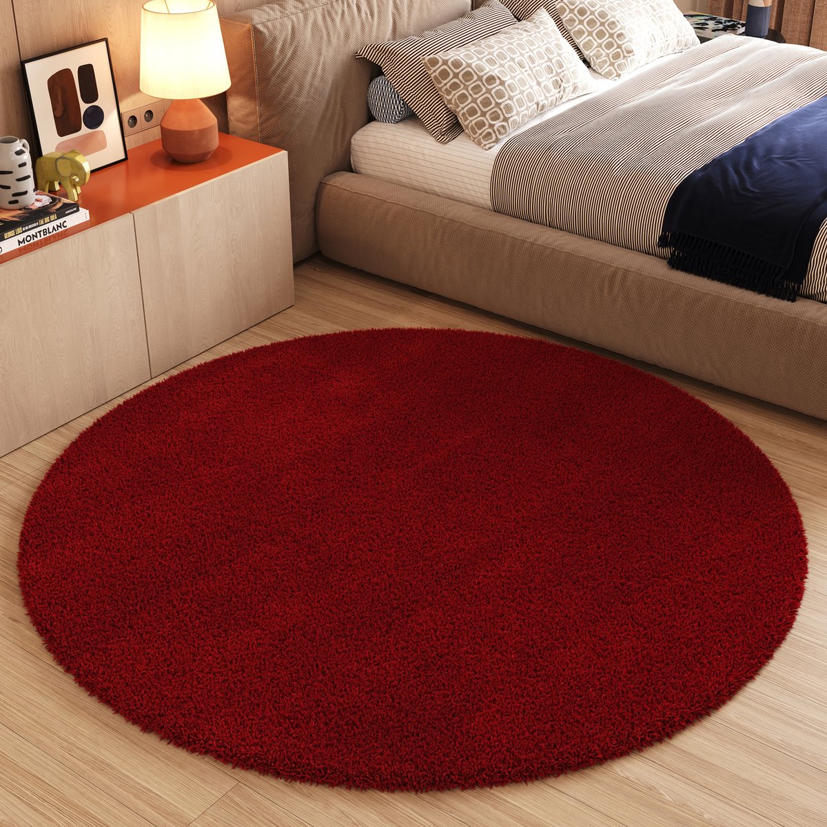 Tapiso Essence Vloerkleed Rood Hoogpolig Shaggy Woonkamer Tapijt Maat- 160x160