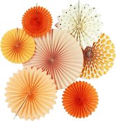 DiverseGoods Set van 7 oranje decoratie papier rozetten decoratieve waaiers perzik decoratieserie