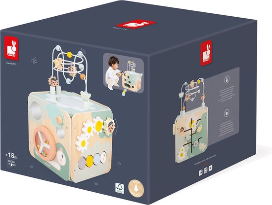 Janod Sweet Cocoon - Activiteitenkubus Maxi - Houten Speelkubus Met Meer Dan 11 Verschillende Activiteiten - Ideaal Om De Fijne Motoriek Te Ontwikkelen, En Vormen En Kleuren Te Leren - Geschikt Vanaf 18 Maanden van Janod — afbeelding 5