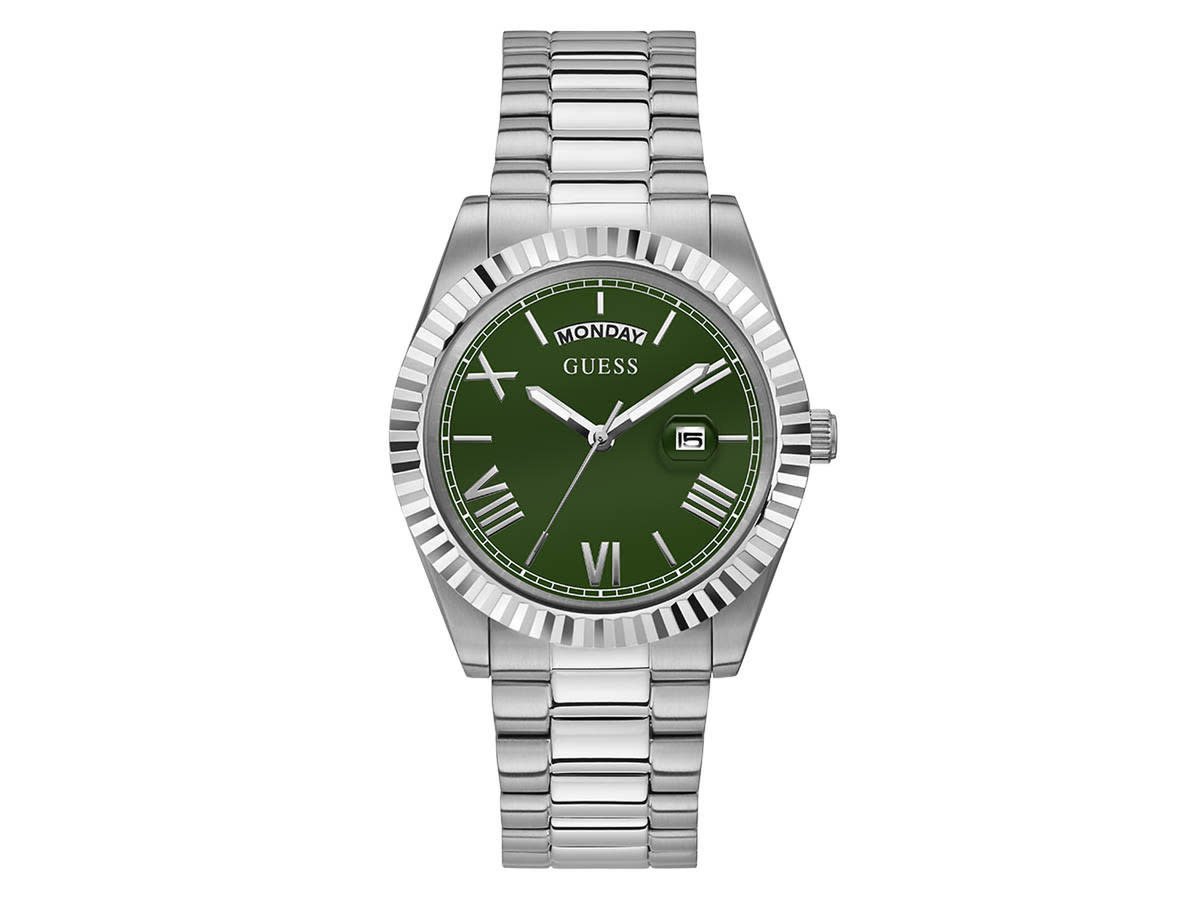 Guess Heren Horloge GW0265G10 Staal Quartz met Groene Wijzerplaat