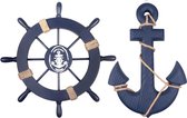 2 stuks 28 cm stuurwiel met hout en 33 cm anker houten stuurwiel met touw nautische boot wanddecoratie maritieme decoratieve deur hangend ornament