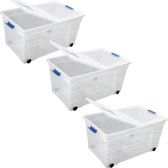 Opbergdoos 60 l – multifunctionele opbergdoos, gerecycled, Opbergboxen met Deksel en Clips, Set van 3, Transparante Kleur