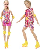 Poppenkleertjes - Geschikt voor Barbie en Ken - Set van 2 skate outfits - Zomer- Sport - Badpak, broek, shirt, skeelers - Cadeauverpakking