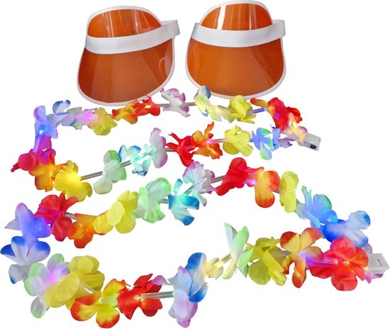 Toppers 2024 - Tropicana - Festival - 2x led Hawaii slinger krans - 2x - zonneklep - oranje