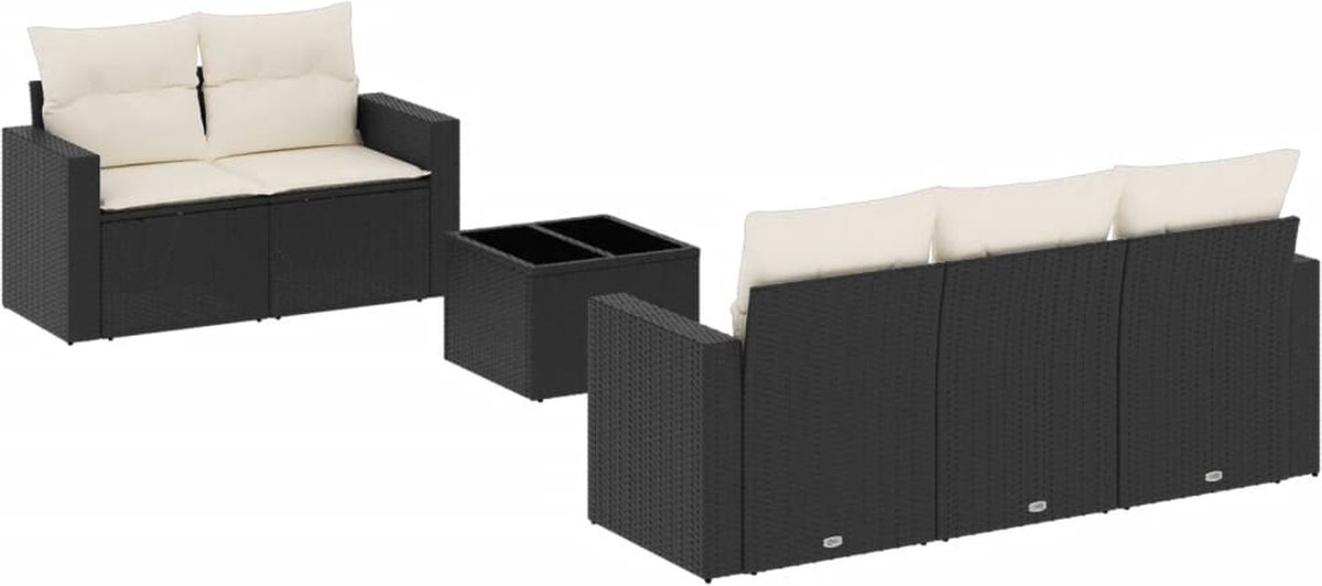 vidaXL 6-delige - Loungeset - met - kussens - poly - rattan - zwart