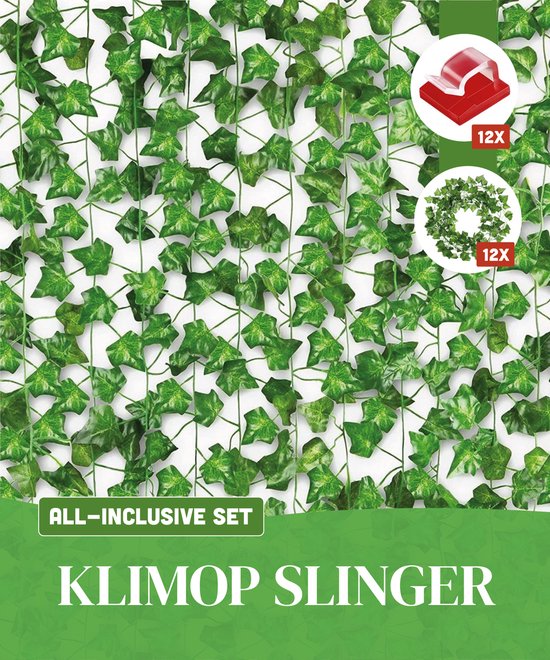 BluMerce Klimop Planten Slinger Binnen & Buiten - 12x Hedera Kunsthaag - Kamer Decoratie - Nep Hangplant - 25 Meter