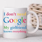 I dont't need Google My girlfriend knows everything - Valentijn cadeautje voor hem - Valentijn cadeautje voor haar - Verjaardag cadeau - Cadeau voor man - Cadeau voor vrouw - Verjaardag cadeau vrouw - Grappige cadeaus - Mokken - Theeglazen - Koffie