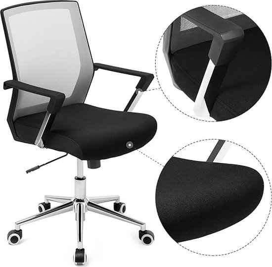 Ergonomische bureaustoel - bureaustoel met hoge rugleuning, verstelbare lendensteun, 102D x 61W x 55H centimetres