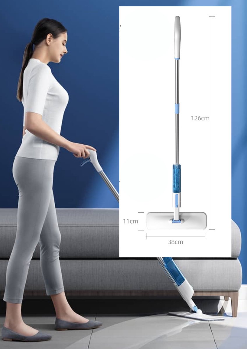 Spray Mop - Alles-in-1 Dweilsysteem - Vloerwisser met Spray - Met 2e Microvezel Reinigingspad Dweil - Streeploos - Sneldrogende dweil – foto 3
