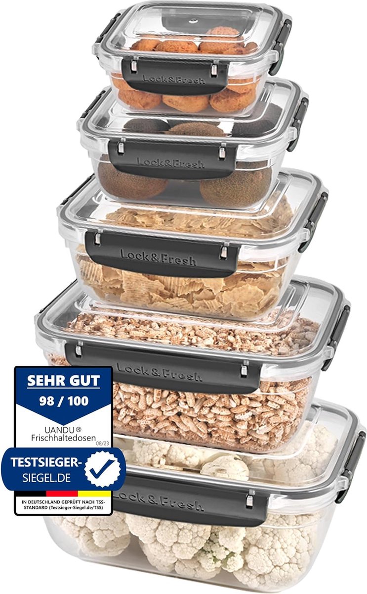 Lock & Fresh Voorraaddozen, set van 5 stuks