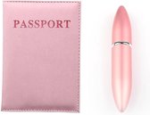 Paspoorthouder (Licht) roze leer + Navulbare Parfum Verstuiver  Matching color
