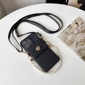 Sac à cartes en métal 3D de Luxe, portefeuille avec sangle en perles, sac à bandoulière, étui de téléphone pour iPhone 15 Pro, Nieuwe Mode Zwart