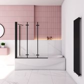 Zwart douchescherm voor badkuip, badkuipbevestiging, vouwwand 130x80x140 cm ,6 mm helder NANO veiligheidsglas