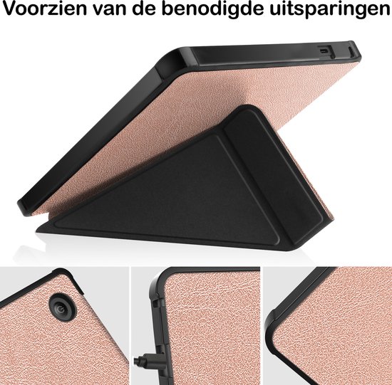Hoesje Geschikt voor Kobo Libra 2 Hoesje Luxe Bescherm Case Trifold Met Screenprotector - Hoes Geschikt voor Kobo Libra 2 Hoes Book Cover - Rosé Goud van Hoesje  — afbeelding 3