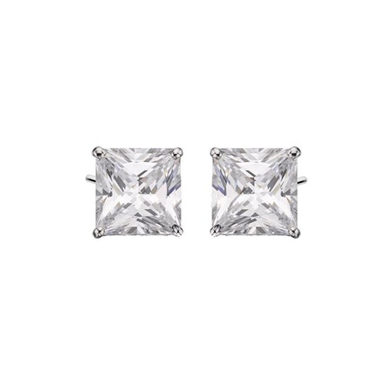 Vierhoek vormig Oorbellen - Zilver Oorbellen met Vierhoek vormig Zirkonia - Zilver 925 - Square Shape Zirconia Earrings 7mm - Amona Jewelry