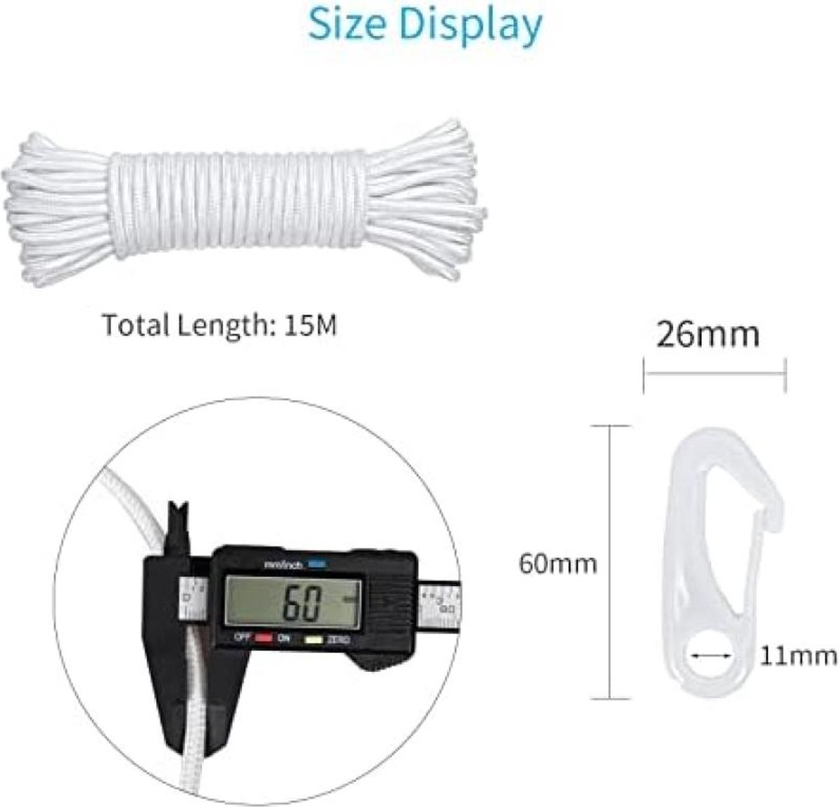CINVEED 15 m Vlaggenmast Touw met 4 Vlaggenmast Clips Nylon Hijstouw Wit Vervanging Touw Nylon Touwen Vlaggen Accessoires voor Tuin Thuis Touw Tent Outdoor Camping Waslijn Sky Gordijn