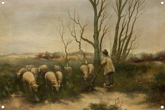 Herder en schapen - Anton Mauve tuinposter - Herder poster - Tuinposters Beroep - Poster buiten - Tuinschilderijen - Wanddecoratie tuinposter 90x60 cm