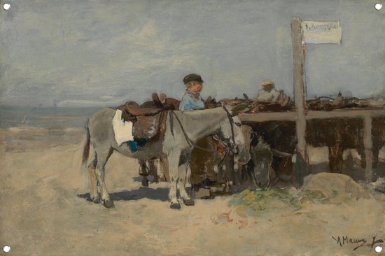 Ezelstandplaats op het strand te Scheveningen - Anton Mauve poster - Paarden posters - Tuinposters Dieren - Muurdecoratie buiten - Tuin posters - Tuindecoratie tuinposter 60x40 cm