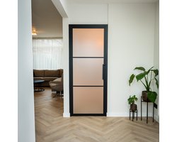 Stalen Binnendeur Mat Glas 3 Vlaks Incl. kozijn - 201,5 x 83,3 - Rechtsdraaiend