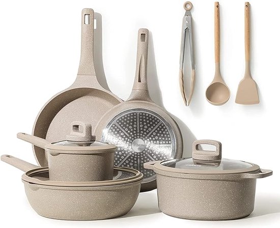 Pannenset Graniet 11-delig - PFOS-vrij - Veilig Koken - Non-stick - Vaatwasserbestendig - Koekenpannenset - Kookpotten - Pannen set - Koekenpannenset - Frying Pan Set