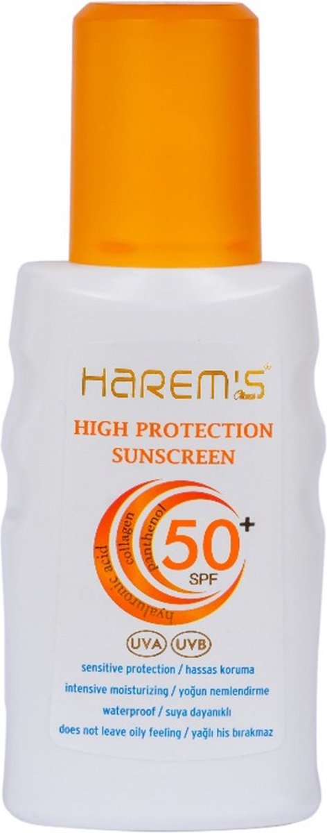 Goedkoopste Harem's Sunscreen 50 SPF UVA UVB - Very High Protecion - Sensitive - Waterproof - Hyaluronic Acid - Collagen - Panthenol