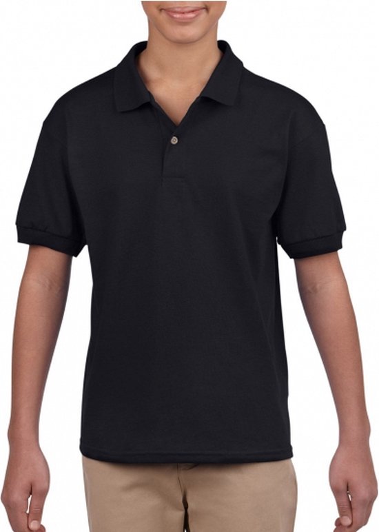 Polo noir pour enfant à manches courtes, col et fermeture à boutons.