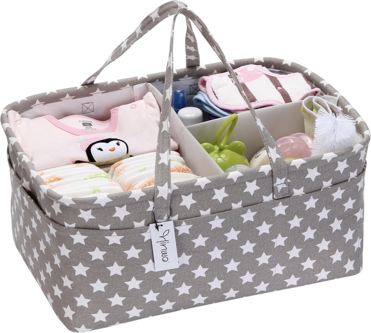 Babyluier Caddy 3-compartiment Infant Nursery Tote Storage Box Portable Organizer Pasgeboren douchegiftmand met verwijderbare verdeler 10 onzichtbare luiertassen