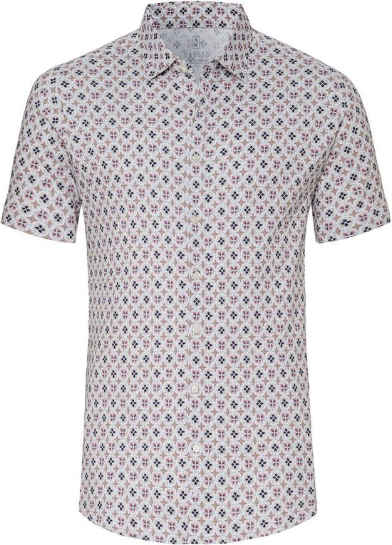 Desoto - Short Sleeve Jersey Overhemd Print Beige - Heren - Slim-fit