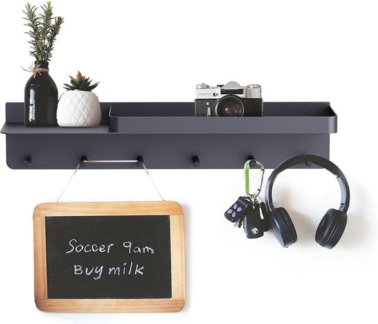 Yorbay Sleutelrek met plankje uit hout: Multifunctioneel sleutelbord voor de muur met 7 haken – Ruimtebesparende sleutelhouder voor entree, gang, slaapkamer, woonkamer