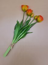 Real Touch Tulips - Dubbele Knoppen - Orange - Real Touch Tulpen - Frans Oranje - Tulpen - Kunstbloemen - Kunst Tulpen - Kunst Boeket - Tulp - 40 CM - Bos Bloemen - Latex Bloem - Bruiloft