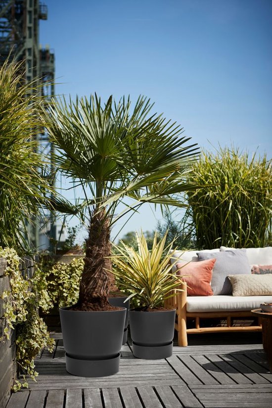 Elho Greenville Rond 30 - Grote Bloempot voor Buiten met Waterreservoir - 100% Gerecycled Plastic - Ø 29.5 x H 27.8 cm - Living black