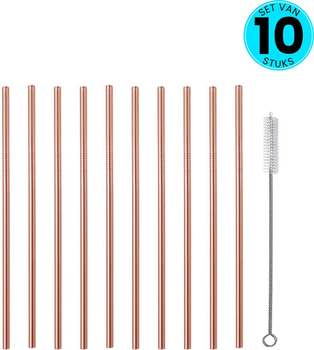 Somstyle Herbruikbare Bubble Tea Rietjes - 10 Stuks - RVS - Boba Thee - Met Rager - Voor Smoothies & Milkshakes - Roségoud