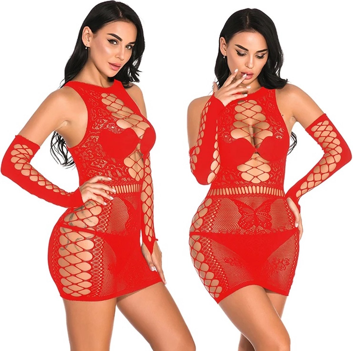 Goedkoopste Erotische Babydoll Jurkje Met Mouwen I Erotische Lingerie I Sexy Kanten Jurkje I Erotisch Ondergoed I One Size I Rood